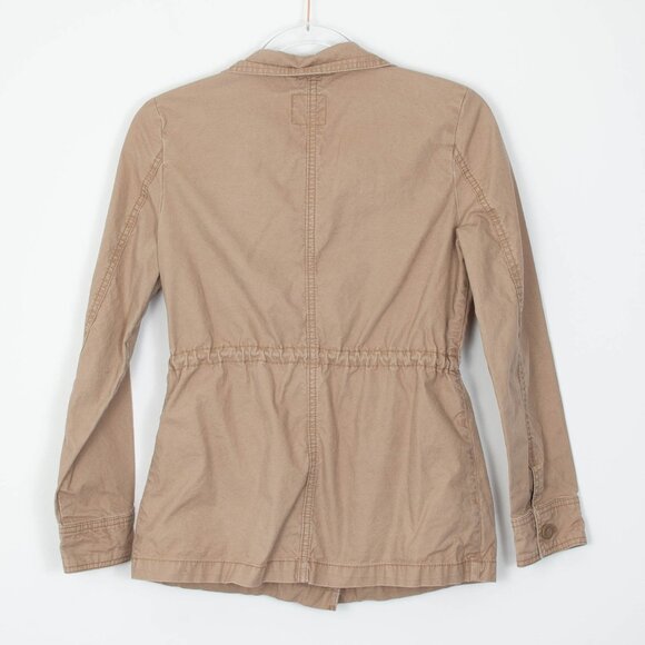 Old Navy Womens Military Jacket Size XS Tan Full Zip Drawstring Waist Pockets - Picture 7 of 9